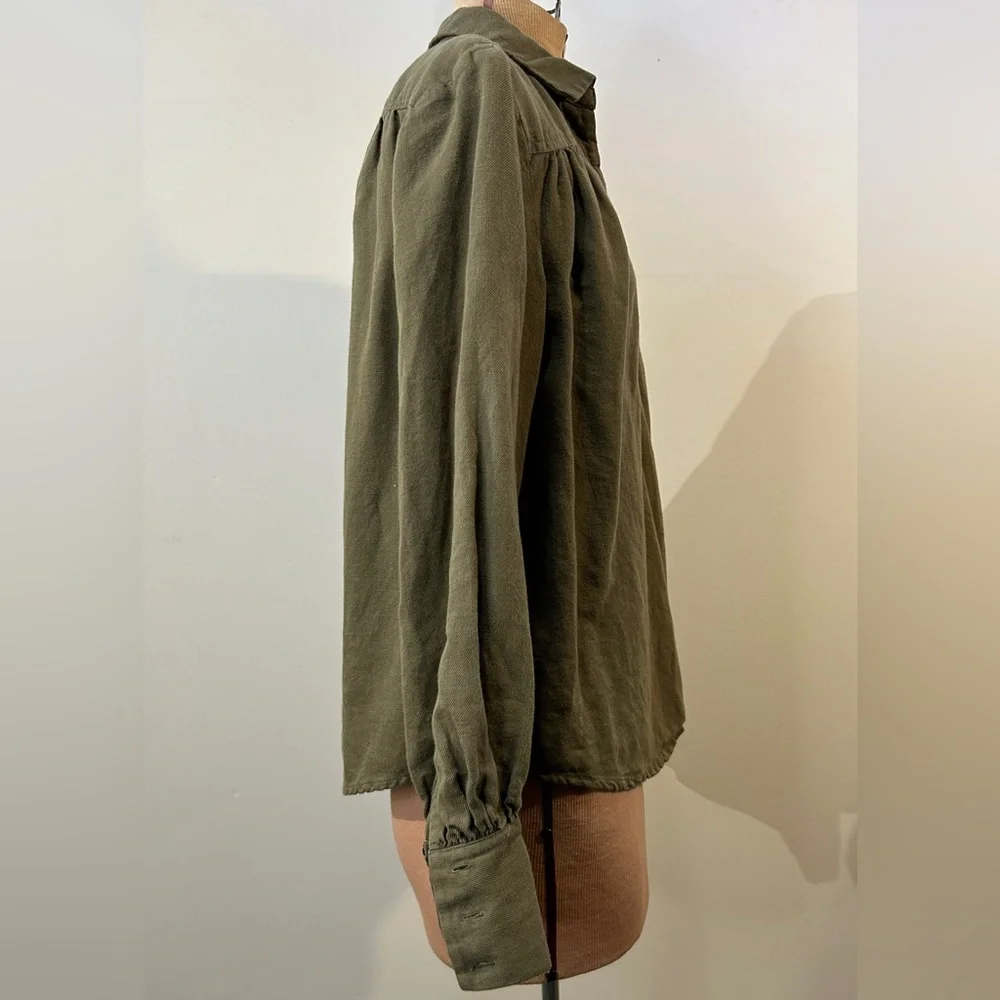 Frame Linen Blend Minimalist Popover Top Faded Militia Green size XS - Picture 5 of 10